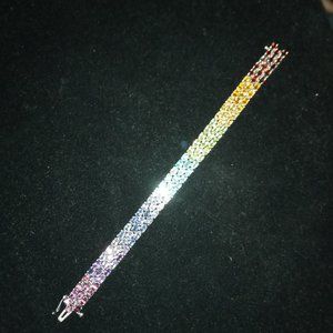 Sterling Silver Link Multi Colored Gem Bracelet